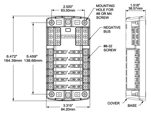 Blue Sea 5026 12-Gang Fuse   Block ST ATO/ATC Negative Bus and Cover